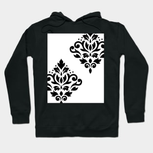 Scroll Damask Art I Black on White Hoodie